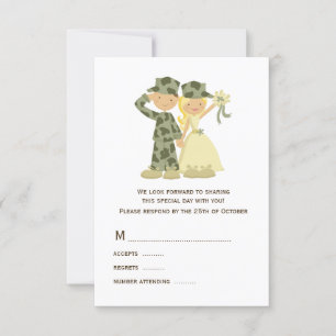 Cartes RSVP de mariage des soldats et des épouses