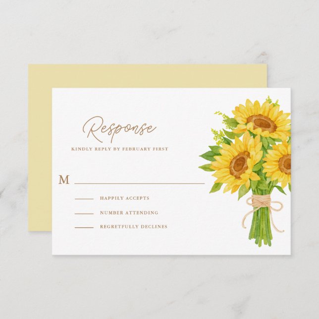 Cartes RSVP de Mariage des Tournesols Aquarelle (Devant / Derrière)