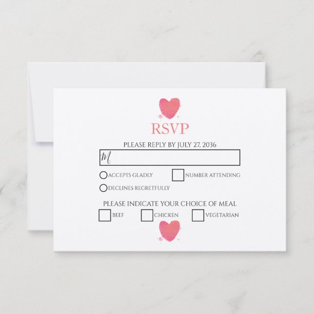 Cartes RSVP de mariage du coeur de l'aquarelle rus (Devant)