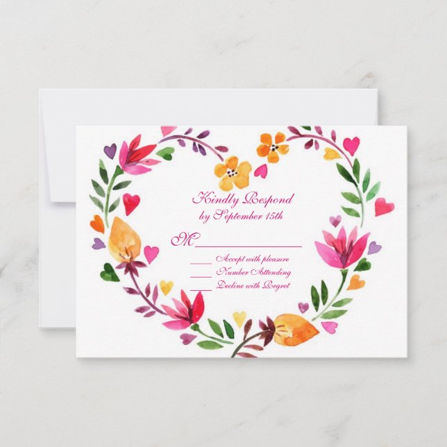 Cartes RSVP de Mariage du Coeur Floral moderne (Devant)