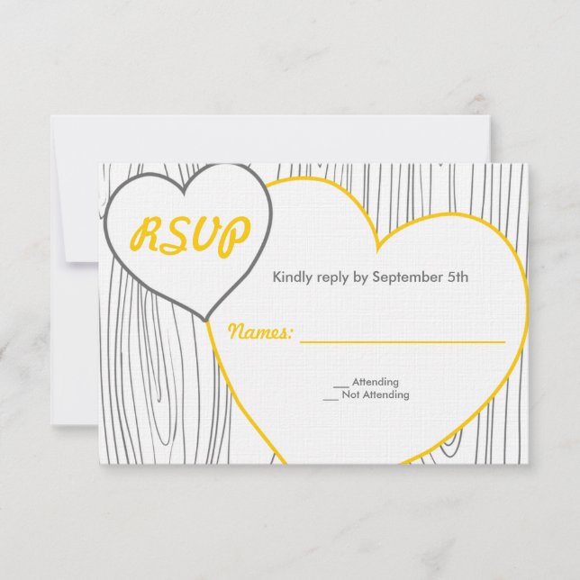 Cartes RSVP de mariage du grain de bois - Jaune et (Devant)