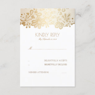Cartes RSVP de mariage élégantes en dentelle d'or