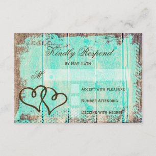 Cartes RSVP de Mariage en Bois Aqua Rustique Doubl