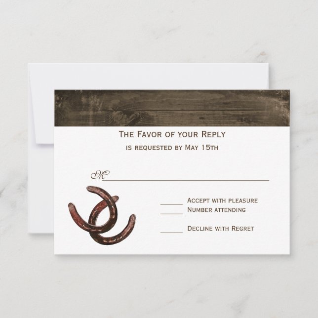 Cartes RSVP de Mariage en Bois de fer à cheval rus (Devant)