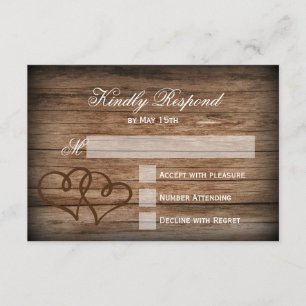Cartes RSVP de mariage en bois Rustique double coe
