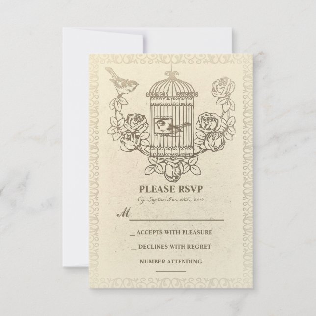 Cartes RSVP de mariage en cage vintages (Devant)
