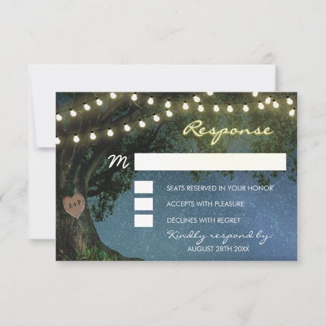 Cartes RSVP de mariage en chêne de coeur sculpté r (Devant)