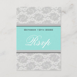 Cartes RSVP de mariage en dentelle d'argent bleu b