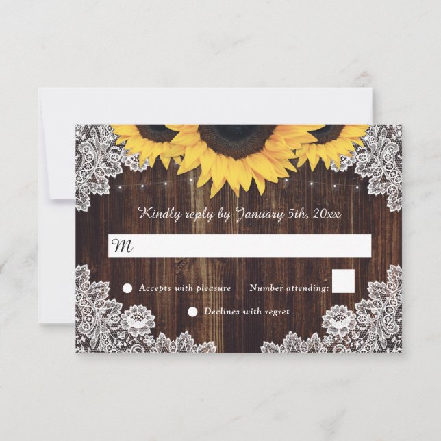 Cartes RSVP de mariage en dentelle de bois rustiqu (Devant)