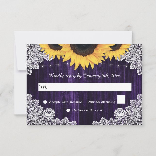 Cartes RSVP de mariage en dentelle violette de tou (Devant)