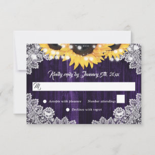 Cartes RSVP de mariage en dentelle violette de tou