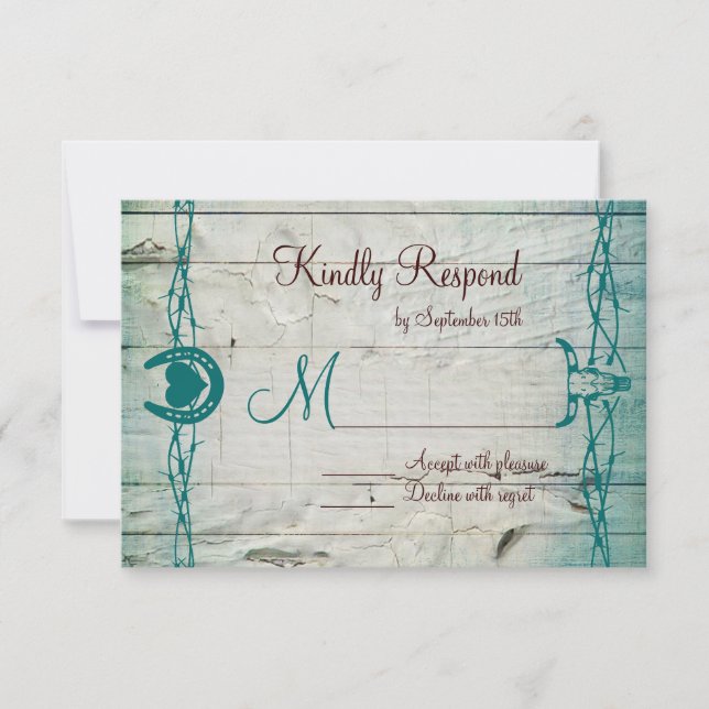 Cartes RSVP de Mariage en fer à cheval rustique Ba (Devant)