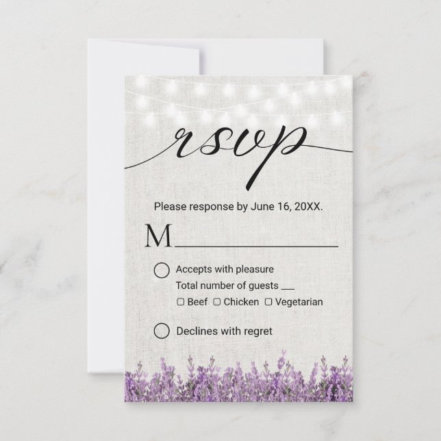 Cartes RSVP de mariage en lin rustique floral lava (Devant)