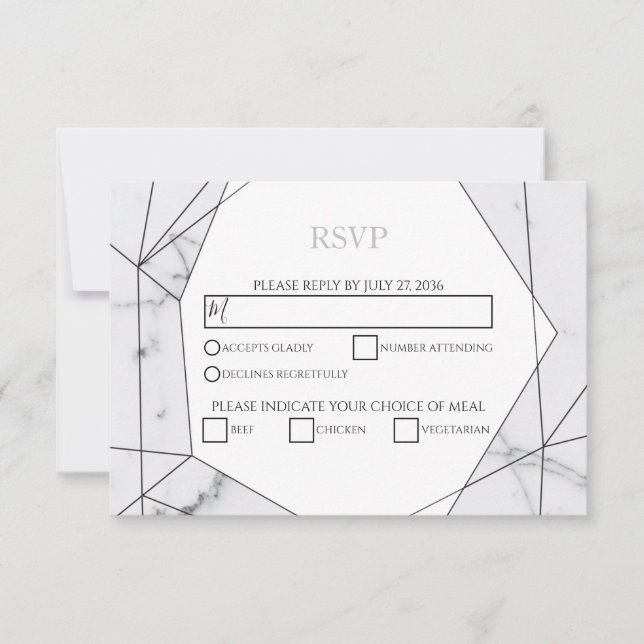 Cartes RSVP de mariage en marbre géométrique éléga (Devant)