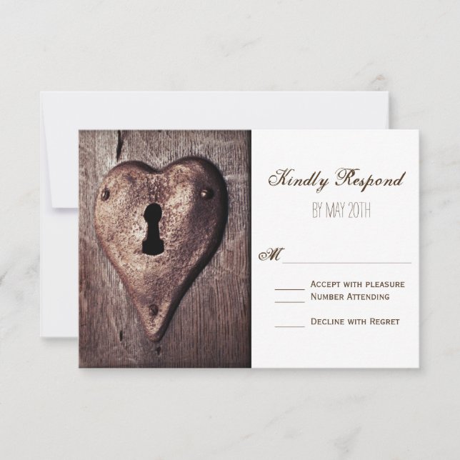 Cartes RSVP de mariage en métal rustique en bois (Devant)