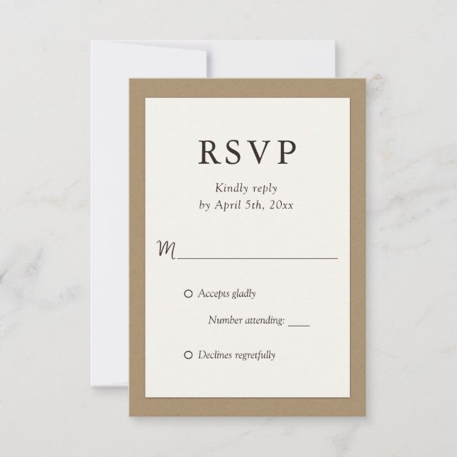 Cartes RSVP de mariage en papier ivoire rustique (Devant)