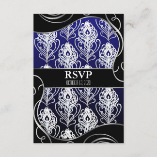 Cartes RSVP de mariage en plumes Peacock noir et b