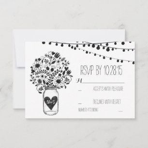 Cartes RSVP de mariage en pot de maçon blanc avec 