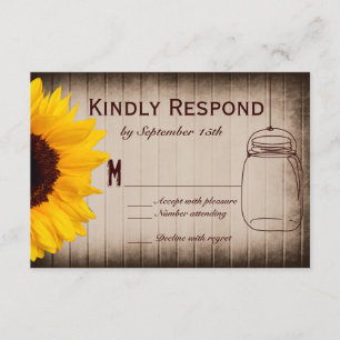 Cartes RSVP de mariage en pot de tournesol rustiqu