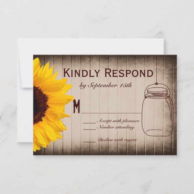 Cartes RSVP de mariage en pot de tournesol rustiqu (Devant)