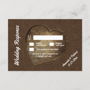 Cartes RSVP de mariage en tranches d'arbre sculpté