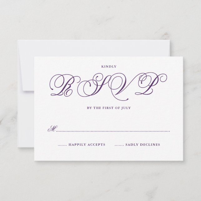 Cartes RSVP de mariage Fairytale en violet royal (Devant)