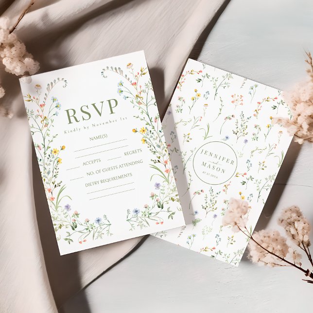 Cartes RSVP de mariage fleur sauvage coloré et dél (Créateur téléchargé)