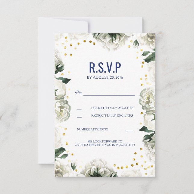 Cartes RSVP de mariage Fleurs Blanches Vintage (Devant)