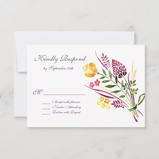 Cartes RSVP de mariage Floral moderne (Devant)