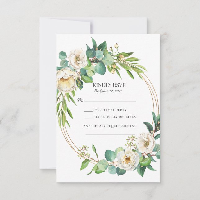 Cartes RSVP de mariage floral or blanc verdure (Devant)
