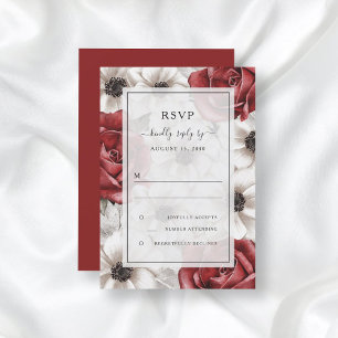 Cartes RSVP de mariage florales Anémone Roses Roug