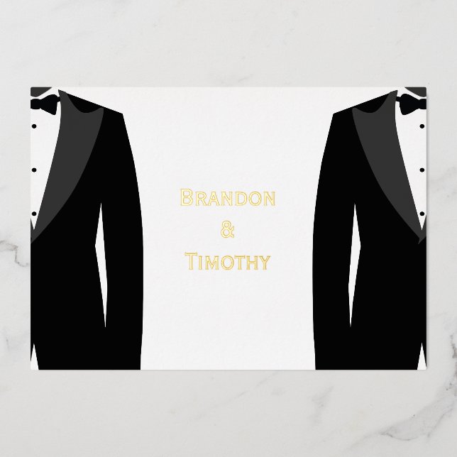 Cartes RSVP de mariage gay en feuille d'or véritab (Recto)