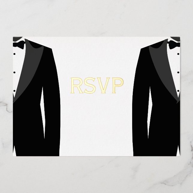 Cartes RSVP de mariage gay en papier d'or véritabl (Recto)