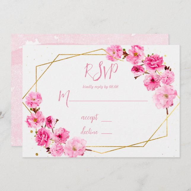 Cartes RSVP de mariage géométrique en fleurs de ce (Devant / Derrière)