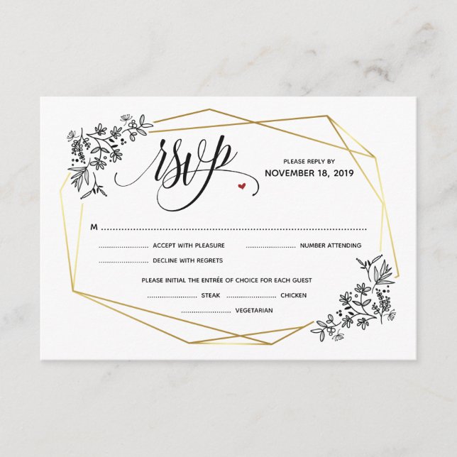 Cartes RSVP de mariage géométriques élégantes mode (Devant)