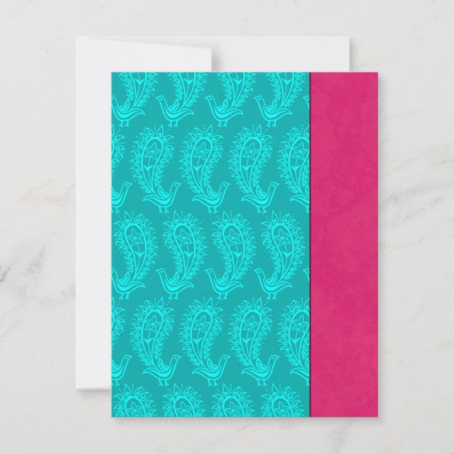 Cartes RSVP de mariage indien Paons Paisley Aqua (Devant)
