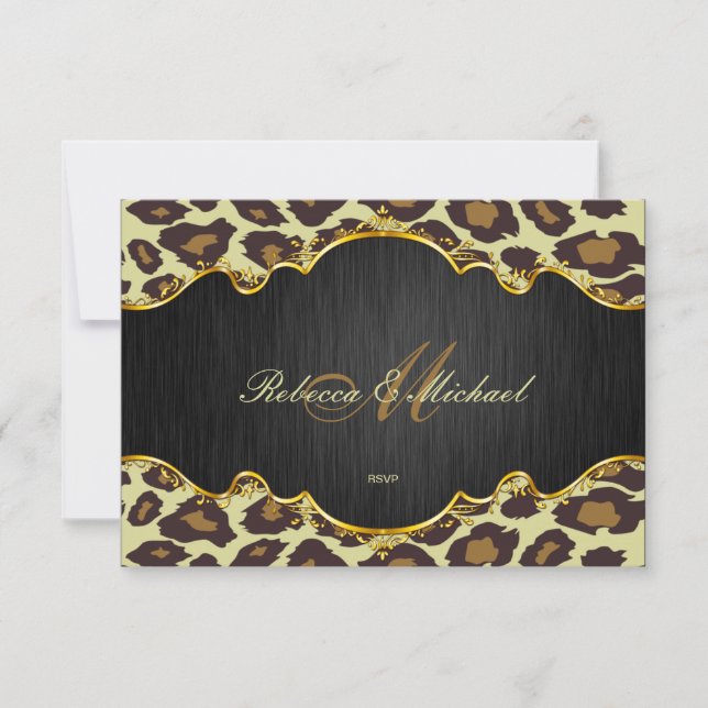 Cartes RSVP de mariage Leopard élégant (Devant)