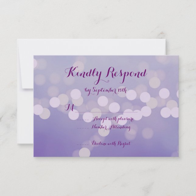 Cartes RSVP de mariage Lilac Bokeh violet moderne (Devant)