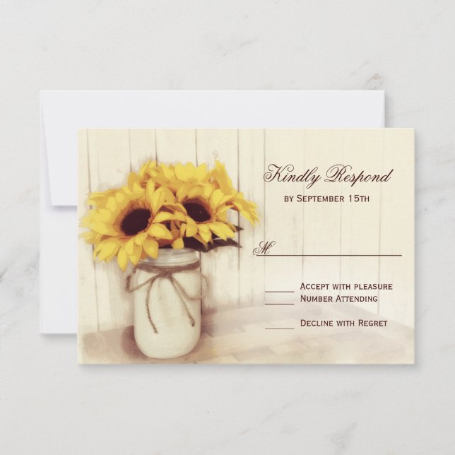 Cartes RSVP de mariage Mason Tournesols Rustiques (Devant)