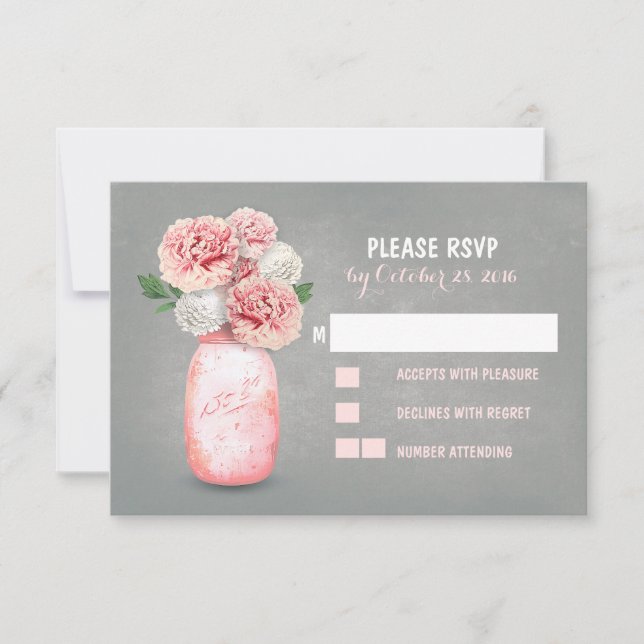 Cartes RSVP de mariage mignonées en pot de mason (Devant)
