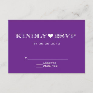 Cartes RSVP de mariage mignonne pourpre coeur