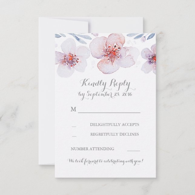 Cartes RSVP de mariage moderne jardin floral aquar (Devant)