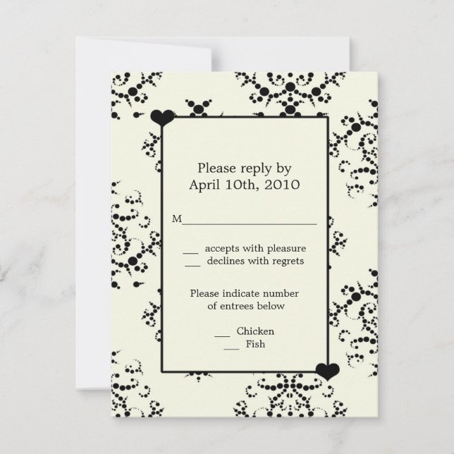 Cartes RSVP de mariage moderne noir et blanc cassé (Devant)