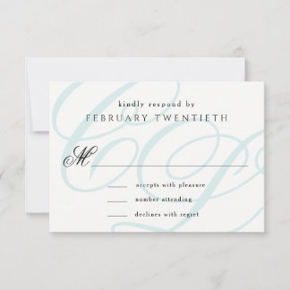 Cartes RSVP de mariage monogramme bleu