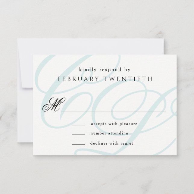 Cartes RSVP de mariage monogramme bleu (Devant)
