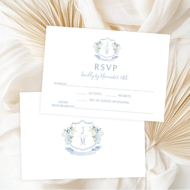 Cartes RSVP de mariage Monogramme de crête Florale (Créateur téléchargé)