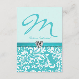 Cartes RSVP de Mariage Monogramme Turquoise élégan