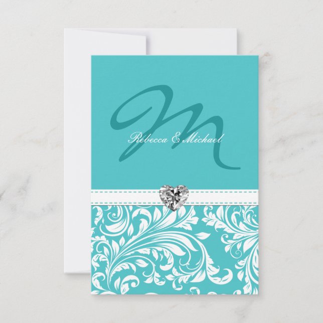 Cartes RSVP de Mariage Monogramme Turquoise élégan (Devant)