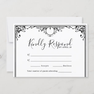 Cartes RSVP de mariage noir et blanc élégantes