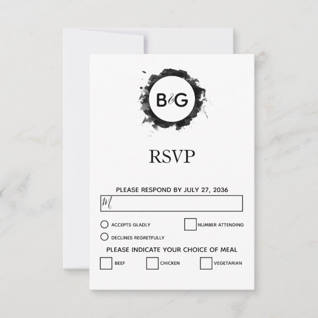 Cartes RSVP de mariage noir simple (Devant)